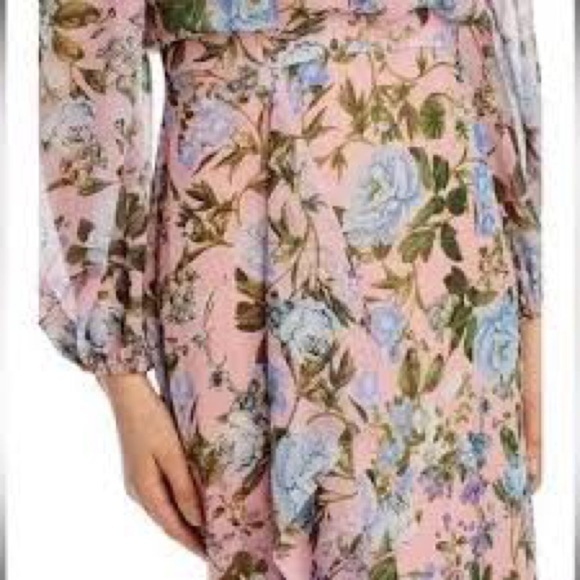NWT Eliza J Blush Pink Floral Print Chiffon Cascade Long Sleeve Dress,size 6 - Picture 12 of 12